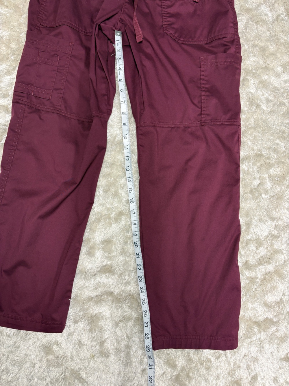 Butter soft 10 pocket Cargo Stretch scrub pants: Burgundy Wine: Drawstring waist - Picture 5 of 12